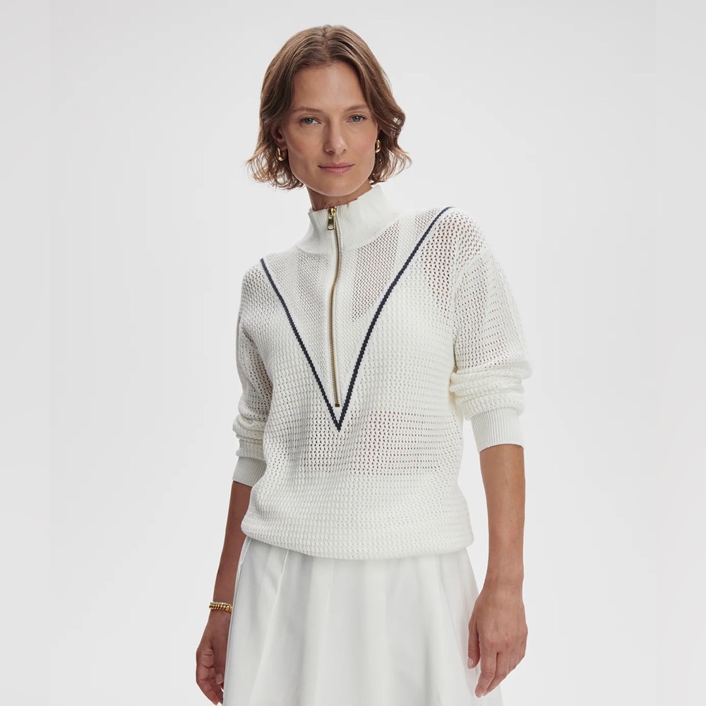 Varley White and Black Cowl Neck Sweater